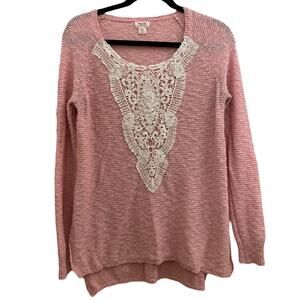 Mossimo Supply Co. Crochet Lace Tunic Pink Sweater Open-Knit Medium Cozy Soft